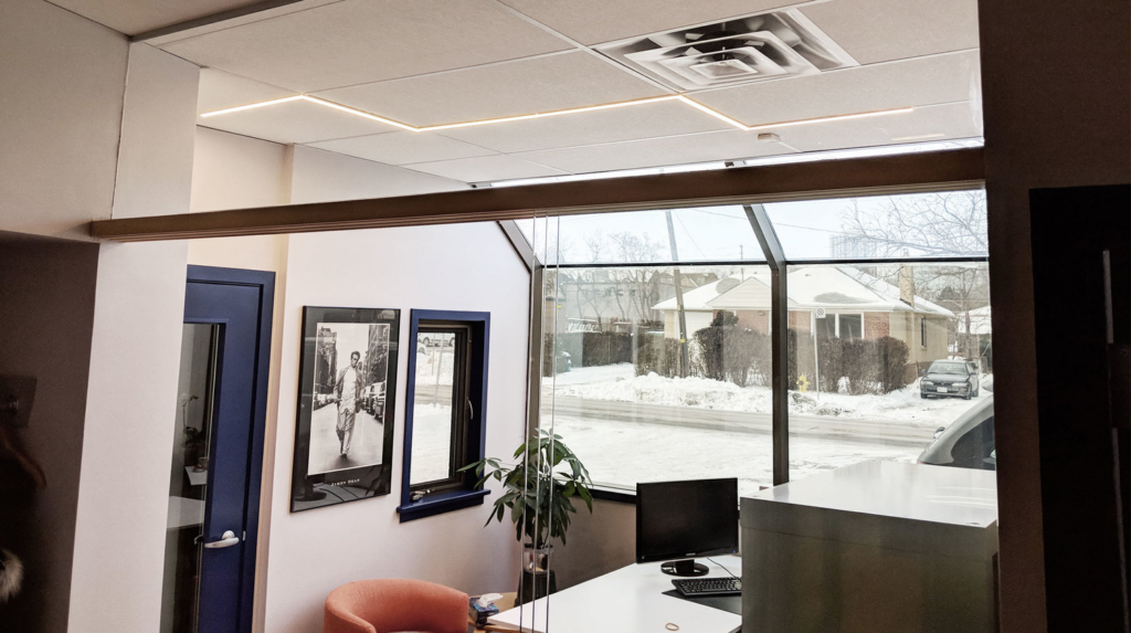Beautiful ceiling lights in a home office.
